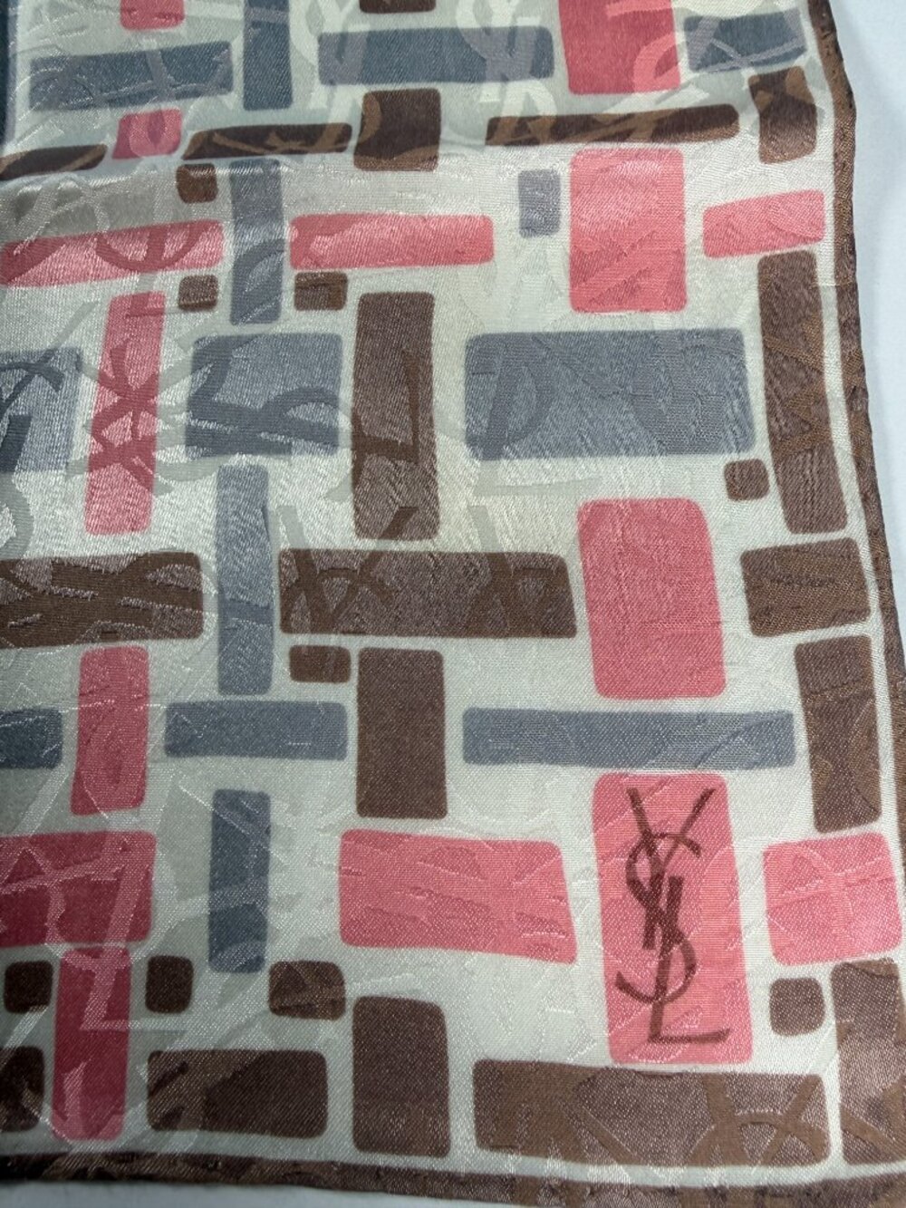 Vintage Yves Saint Laurent YSL Cotton Scarf Geometric 22" - Picture 3 of 13